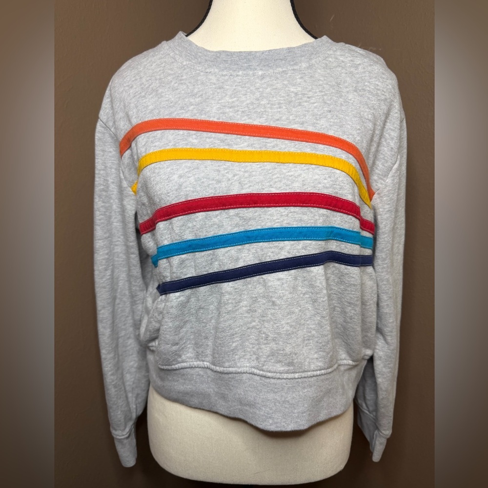 VanillaStar Gray and Colored Stripped Sweatshirt Size Small